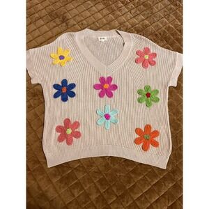 BiBi Oversized Crochet Flower Sweater – Boho Cottagecore Retro Vibes